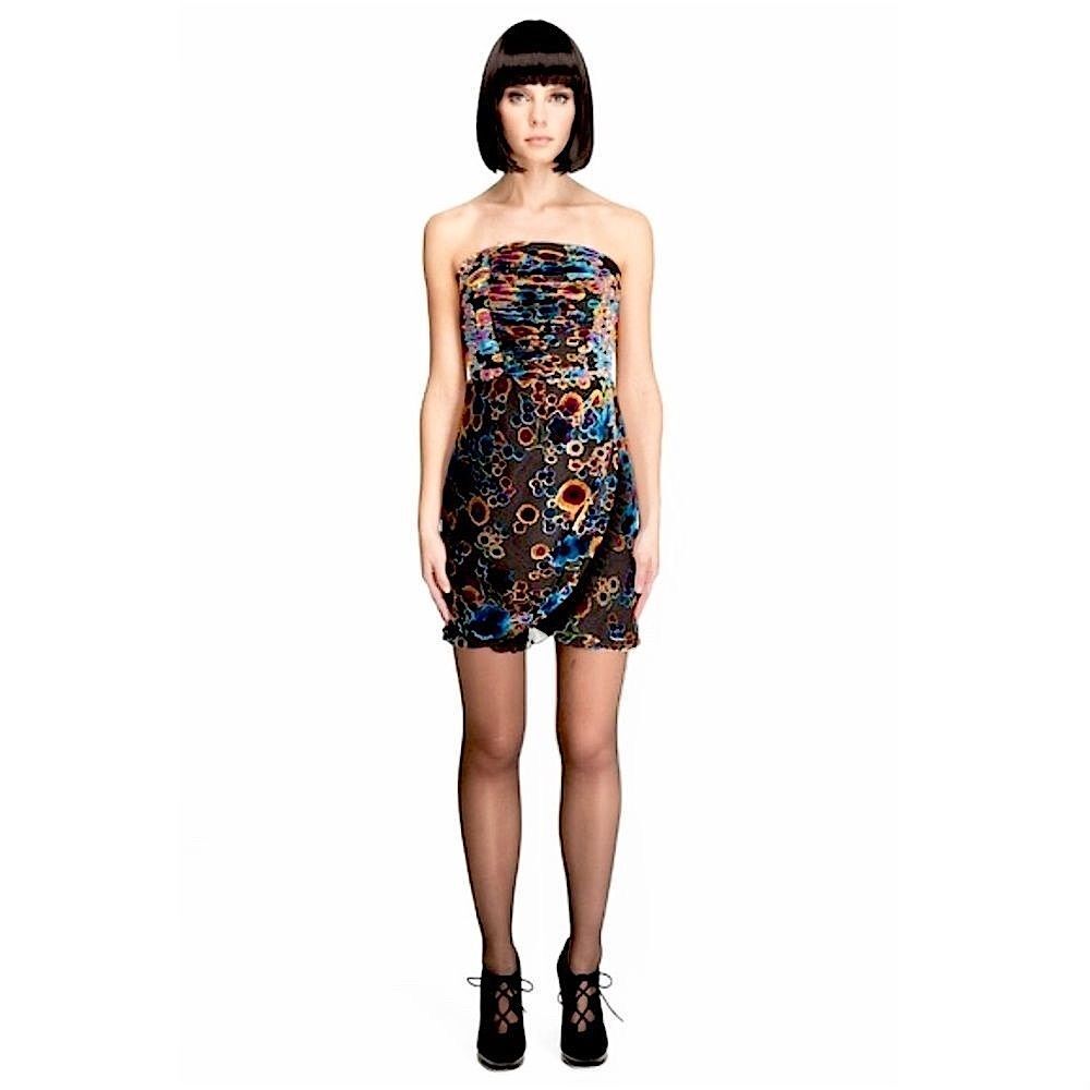 Juicy Couture Devore Meadow Floral Burnout Velvet Strapless Mini Dress Size 4